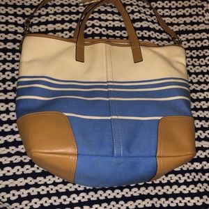Coach Large Shoulder Bucket Bag Purse Blue & White Some Blemishes still Cute!